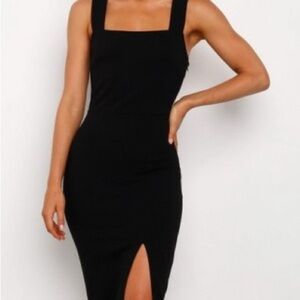 Petal & Pup Black Square Neck Midi Dress with Front Slit